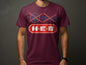 H E B Logo Design Maroon Graphic Tee Shirt product