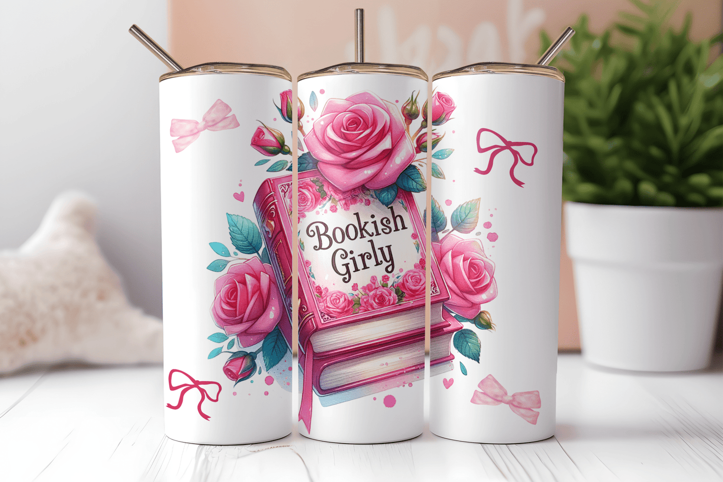 Bookish Girly Coquette 20oz Sublimation Tumbler Wrap - Daydream Design Store - Physical