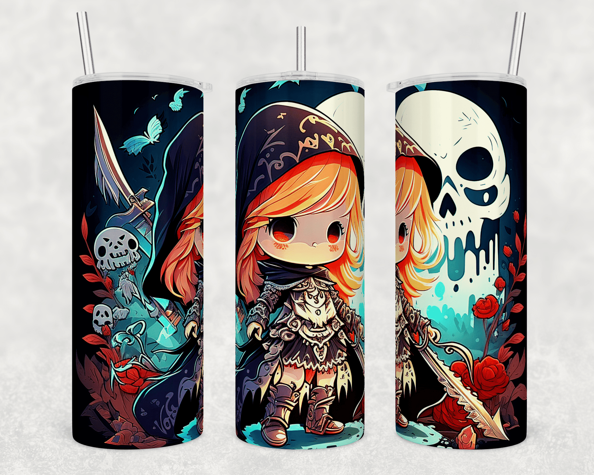 Chibi Goth 20oz Sublimation Tumbler Wrap - Daydream Design Store - Physical