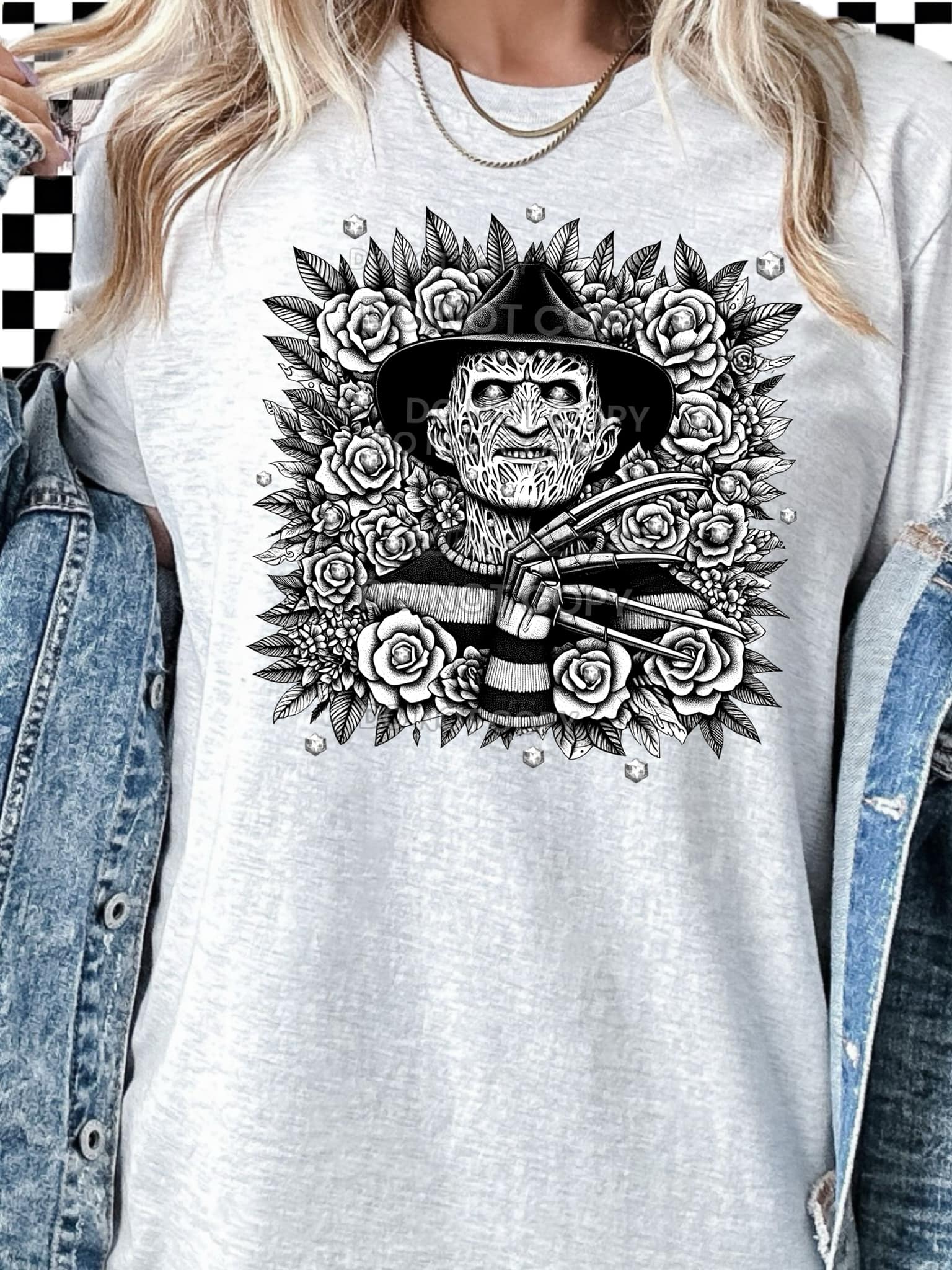 Freddy Black and White Rhinestone DTF Transfer - Daydream Design Store - Physical