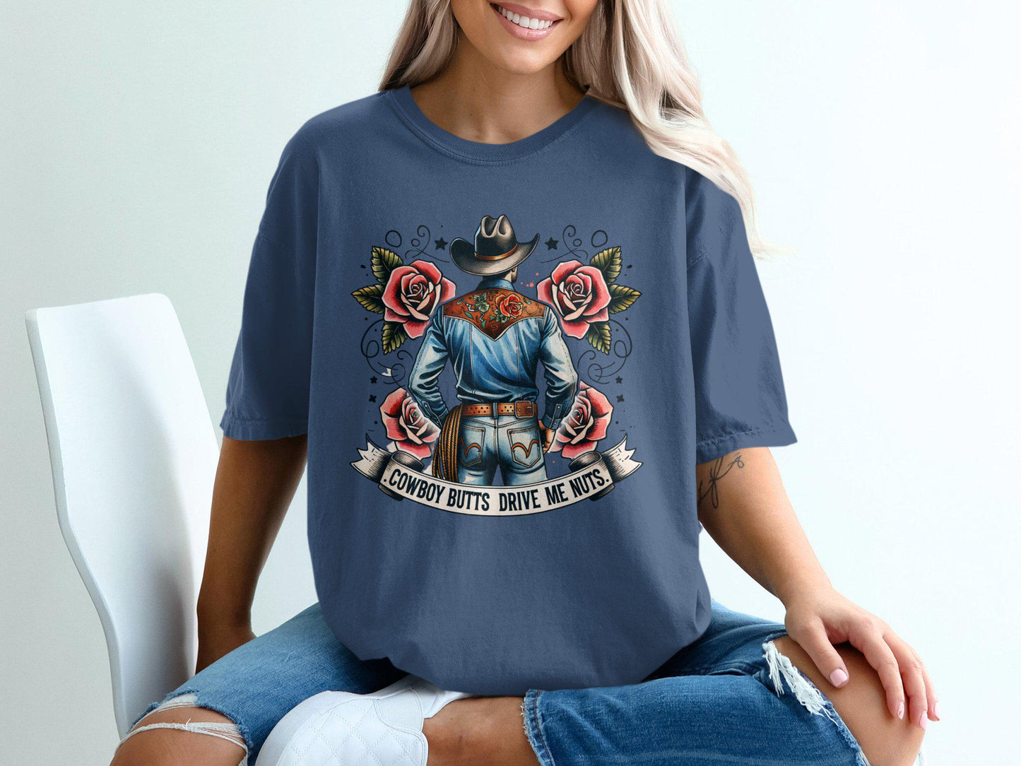 Cowboy Butts Drive me Nuts Funny Oversized Tee