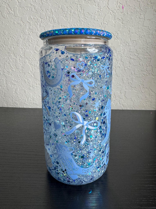 Coastal Cowgirl Boots 16oz Snow Globe Glass Can