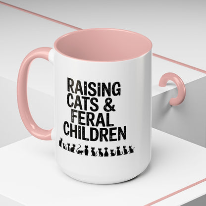Funny 15oz Coffee Mug Raising Cats & Feral Children