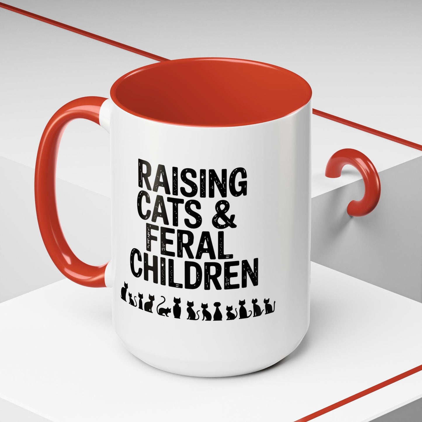 Funny 15oz Coffee Mug Raising Cats & Feral Children