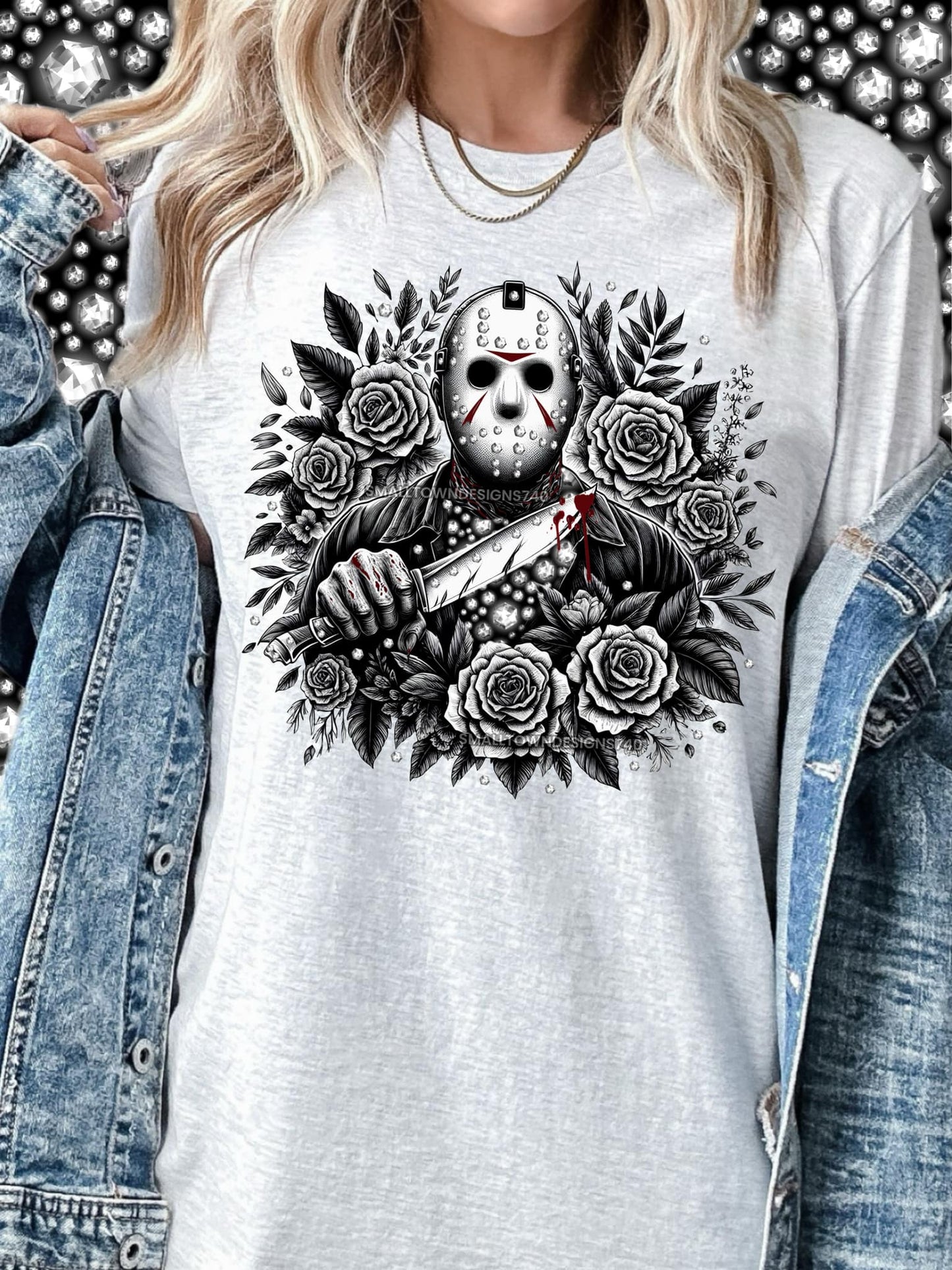 Jason Black and White Rhinestone DTF Transfer - Daydream Design Store - Physical