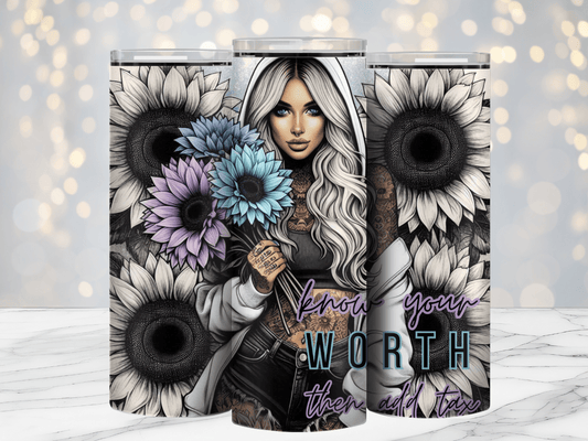 Know Your Worth 20oz Sublimation Tumbler Wrap - Daydream Design Store - Physical