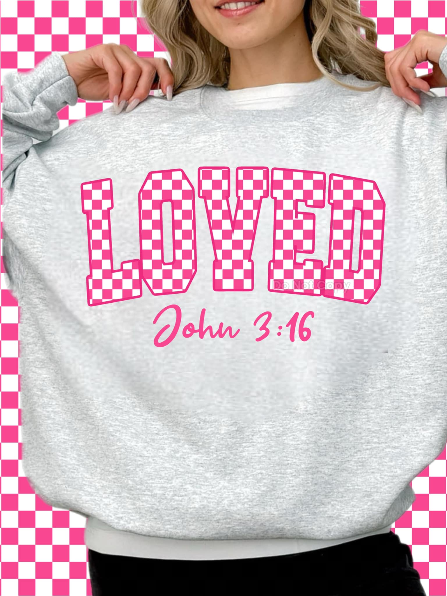 Loved John 3:16 Pink Checkers DTF Transfer - Daydream Design Store - Physical