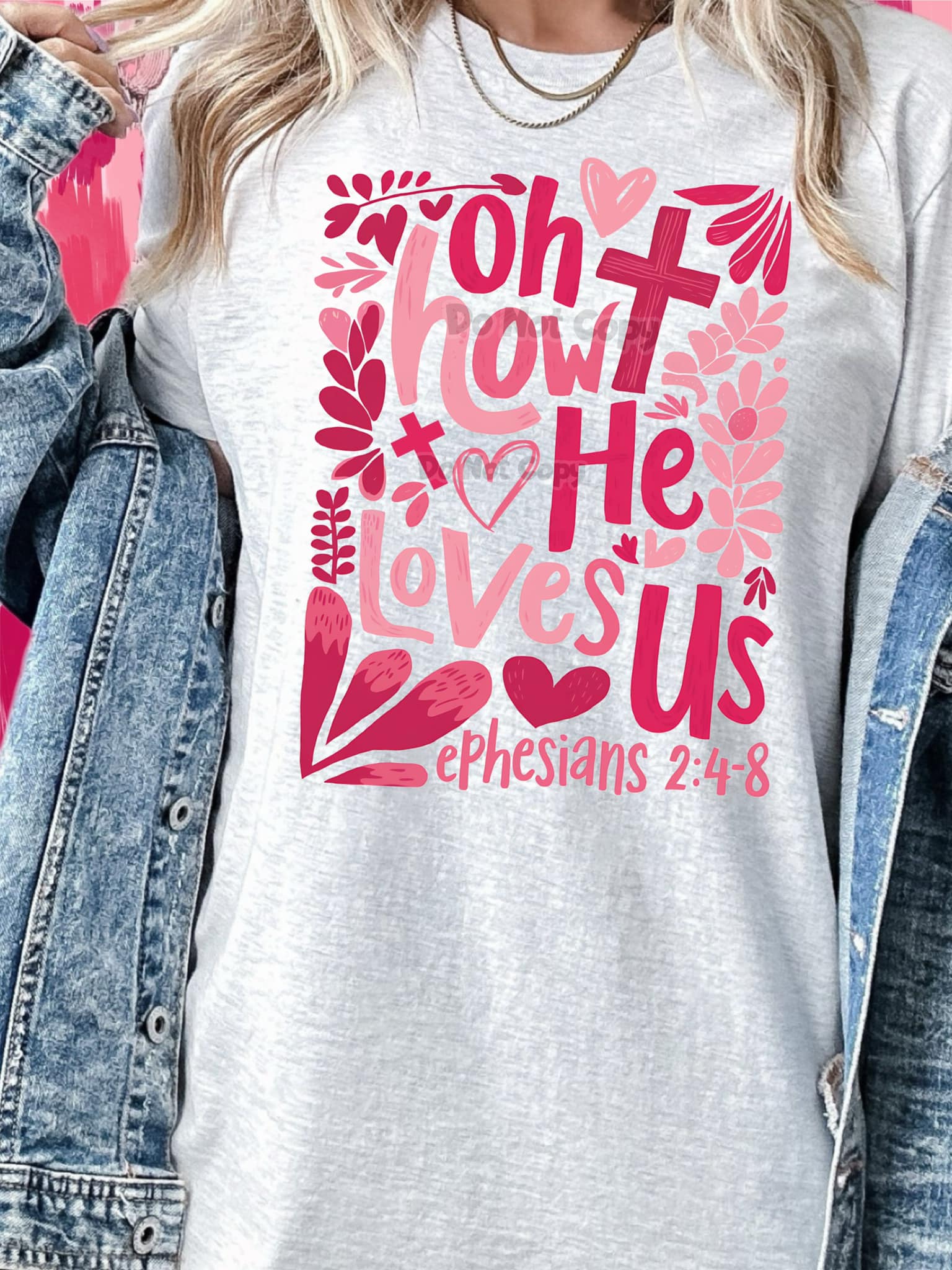 Oh How He Loves Us Pink DTF Transfer - Daydream Design Store - Physical