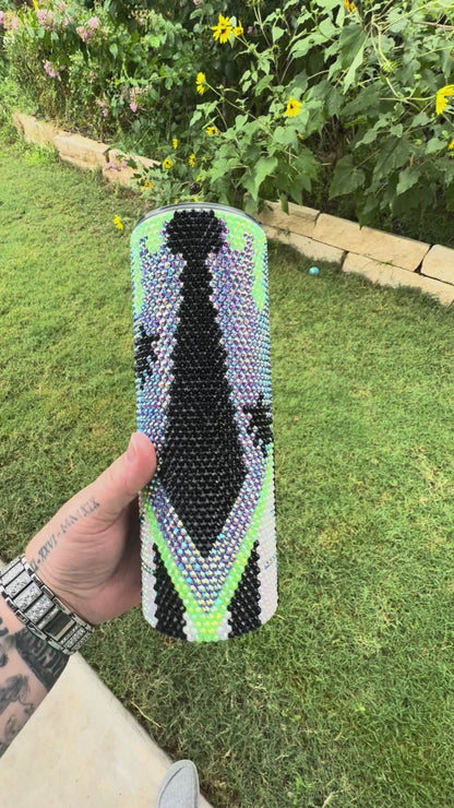 20oz Beetlejuice Bling Tumbler – Handcrafted Rhinestone Cup with SS16 Crystals | Beetlejuice Theme | Sparkly Horror Tumbler