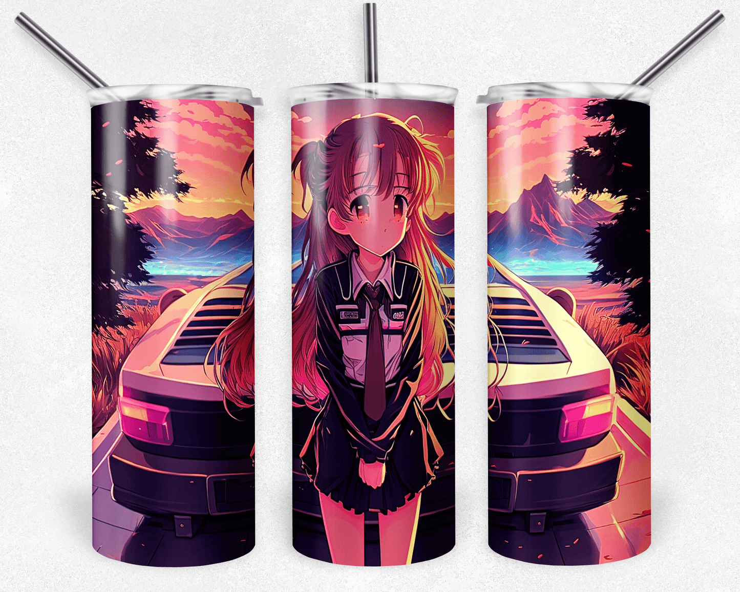 Retro Anime Girl 20oz Sublimation Tumbler Wrap - Daydream Design Store - Physical