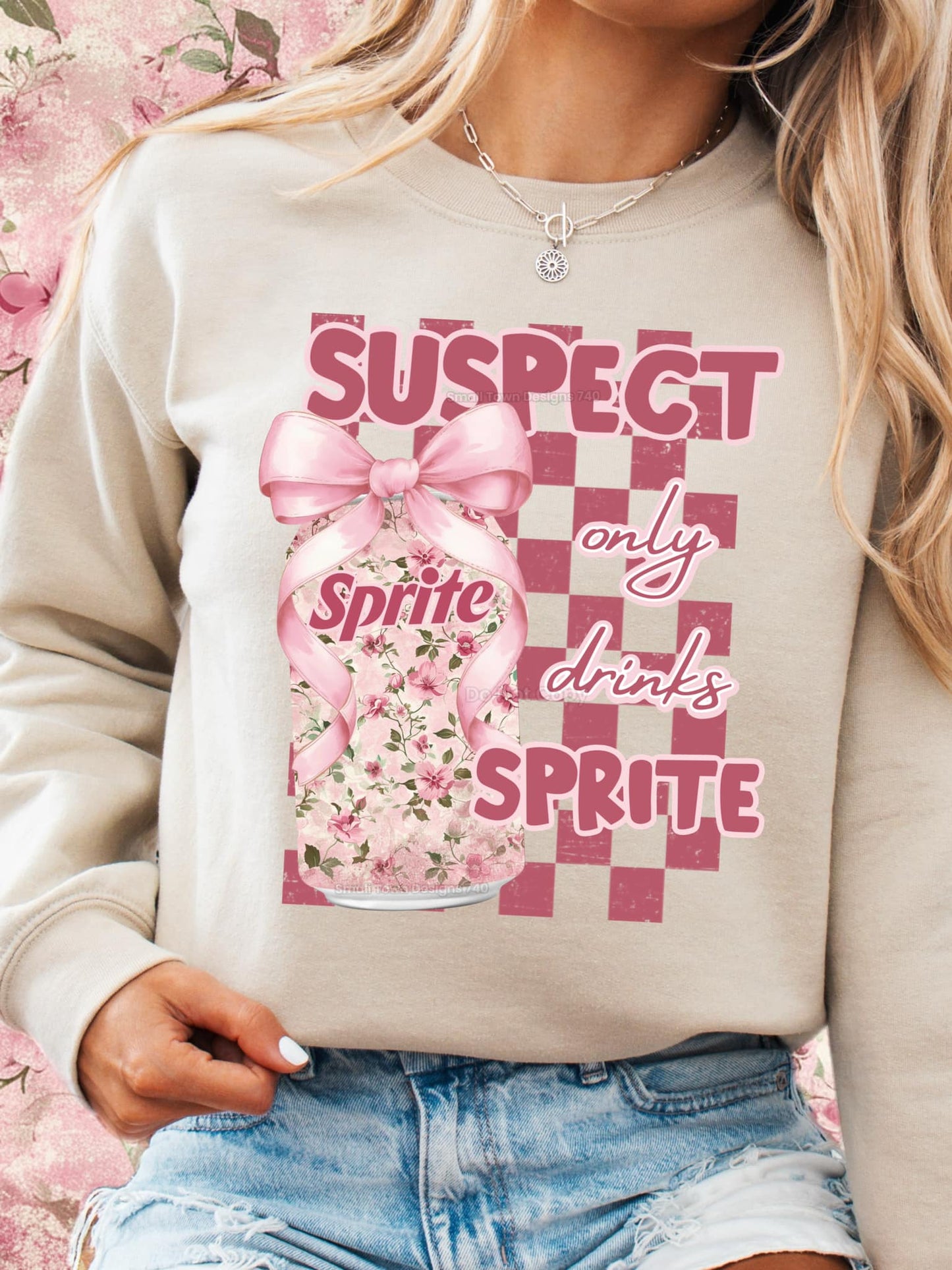 Suspect Trend Pink Coquette Bow Soda Sweater - Sand
