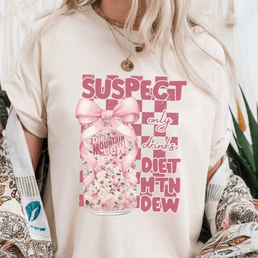 Suspect Trend Pink Coquette Bow Soda T-shirt - Sand - Daydream Design Store - Physical