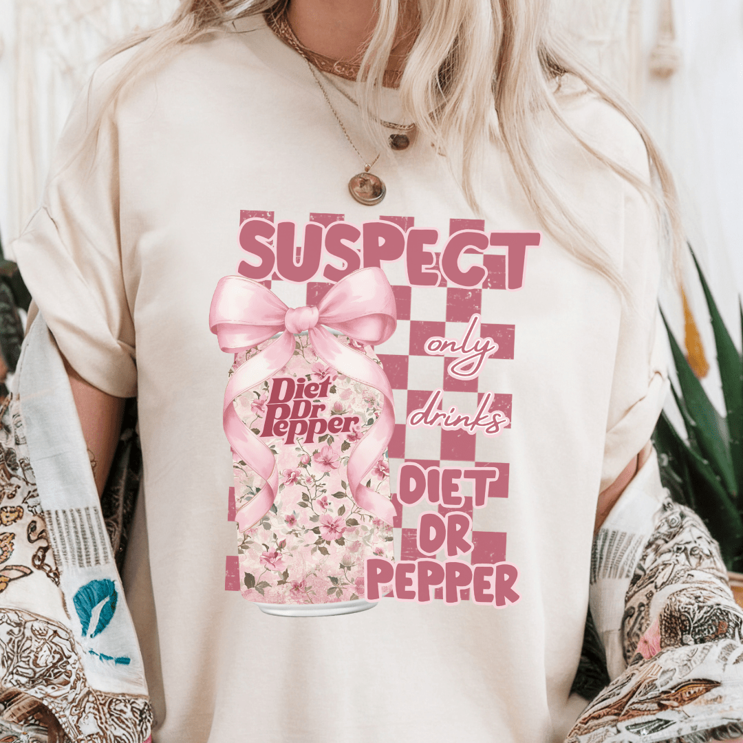 Suspect Trend Pink Coquette Bow Soda T-shirt - Sand - Daydream Design Store - Physical