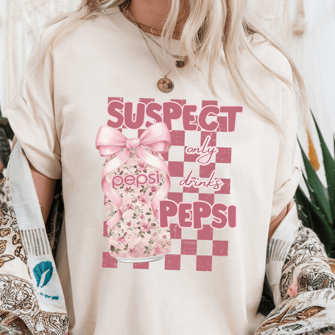 Suspect Trend Pink Coquette Bow Soda T-shirt - Sand - Daydream Design Store - Physical